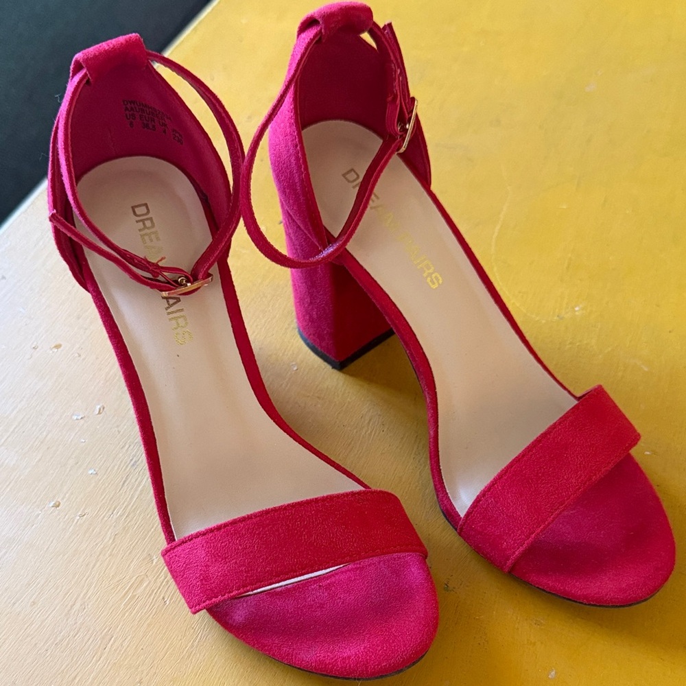 Dream Pairs Women's Vibrant Red Heeled Sandals